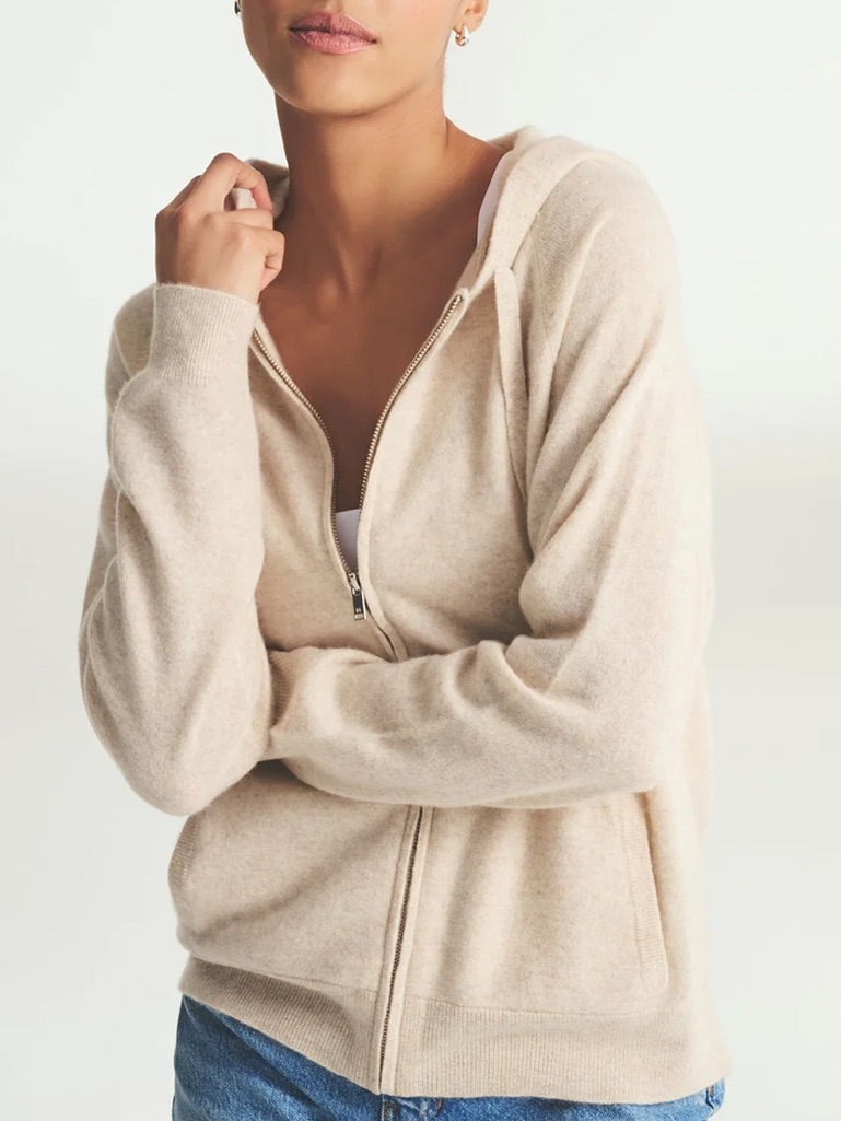 Naadam Signature Cashmere Zip Up Hoodie In Beige